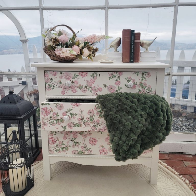3 drawer dresser makeover with feminine rose vine rub on transfers